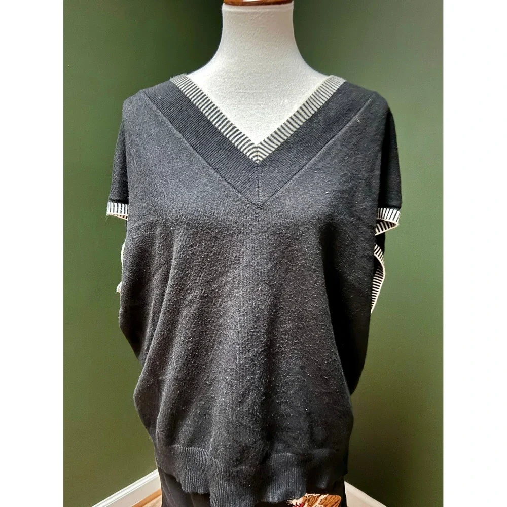 Dokotoo V-Neck‎ Striped Trim Short Sleeve Oversized Sweater Women's Size XL